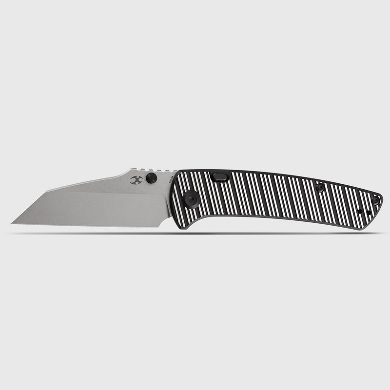 Main Street | Top Liner Lock | Black and Plain Aluminum with Stripes | 3.36" Elmax Blade | Pinkerton Knives Design |K1015H4