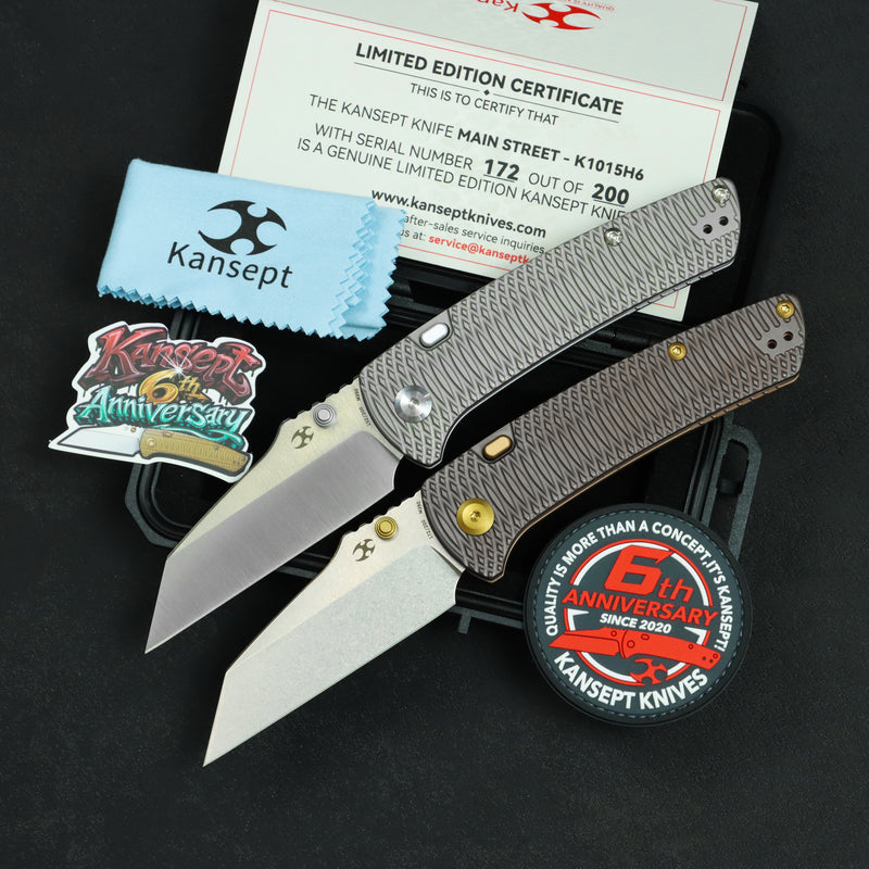 Kansept Main Street | Top Liner Lock | Bronze Anodized Titanium with Putter Pattern | 3.36" M390 Blade | K1015H6