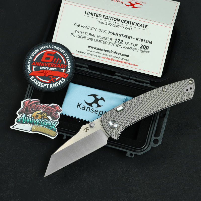 Kansept Main Street | Top Liner Lock | Bead Blasted Titanium with Putter Pattern | 3.36" M390 Blade | K1015H7