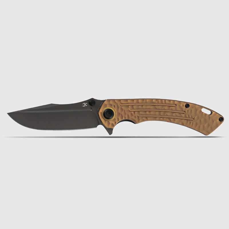Pretatout | Liner Lock | Golden Aluminum with Rock Texture | 3.56" CPM S35VN Blade | Kmaxrom Design | K1032A7