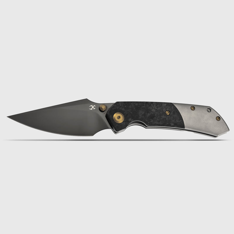 [USA Only]KANSEPT Exclusive Fenrir | Thumb Stub | Plain Titanium&Shred Carbon Fiber | 3.48" Mirror DLC CPM S35VN Blade | Sparrow Knife Design | K1034A13