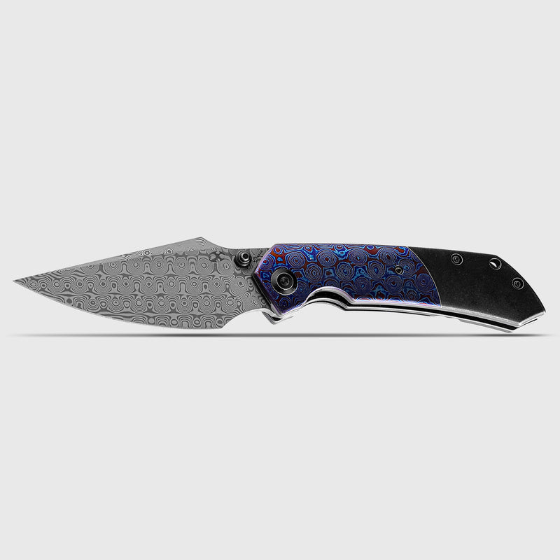 KANSEPT Fenrir Front Flipper/Thumb Stud Knife Titanium + Timascus Handle (3.48'' Damascus Blade) Greg Schob Design-K1034A8