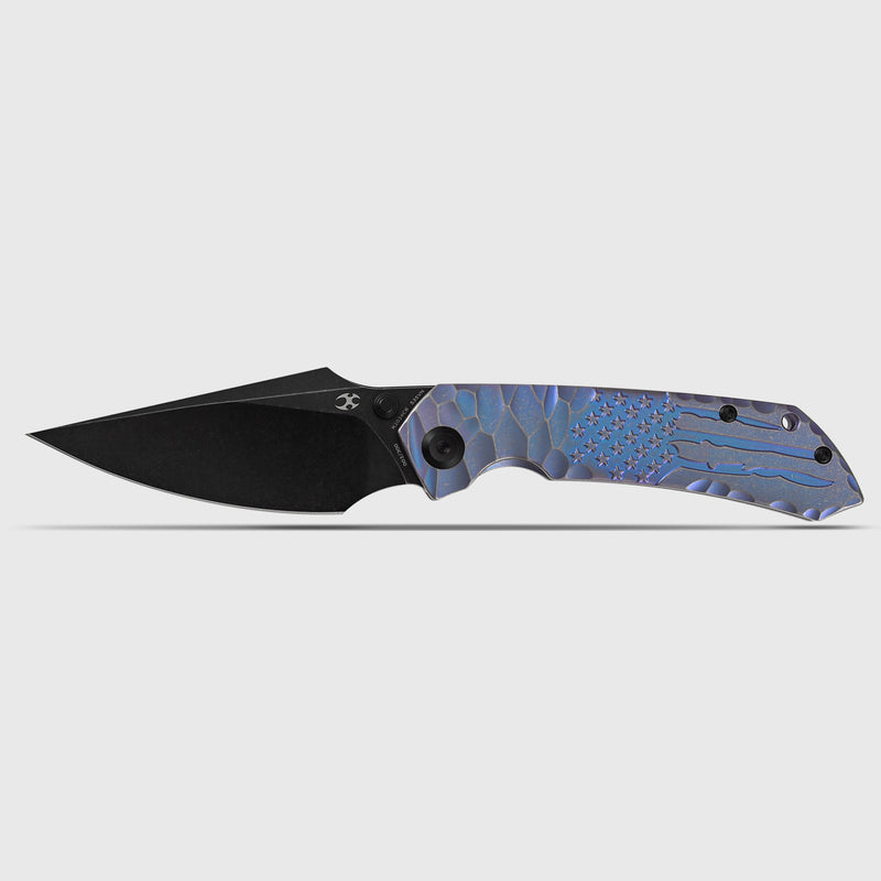 Kansept Exclusive Fenrir  | Frame Lock | Purple Anodized Titanium with CNC-machined American Flag Pattern | 3.48'' CPM S35VN Blade | Sparrow Knife Design | K1034C6