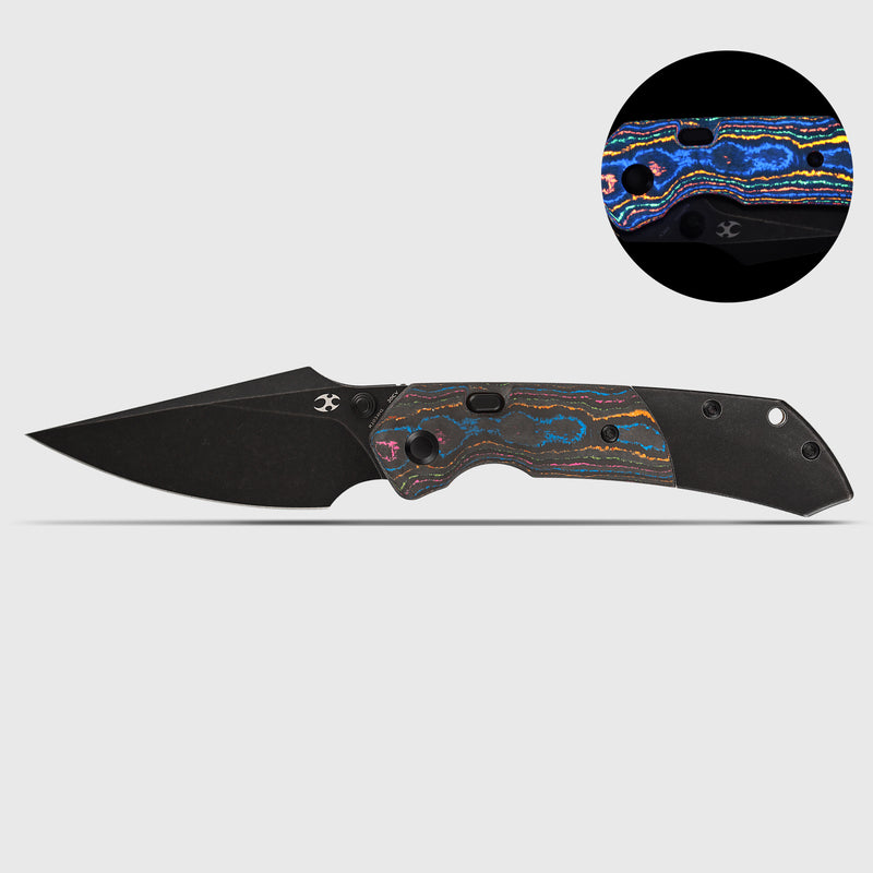 KANSEPT | Fenrir Top Liner Lock | 80S Camo Carbon Fiber & Titanium | 3.4" Blackwash CPM 20CV | Sparrow Knife Design | K1034H1
