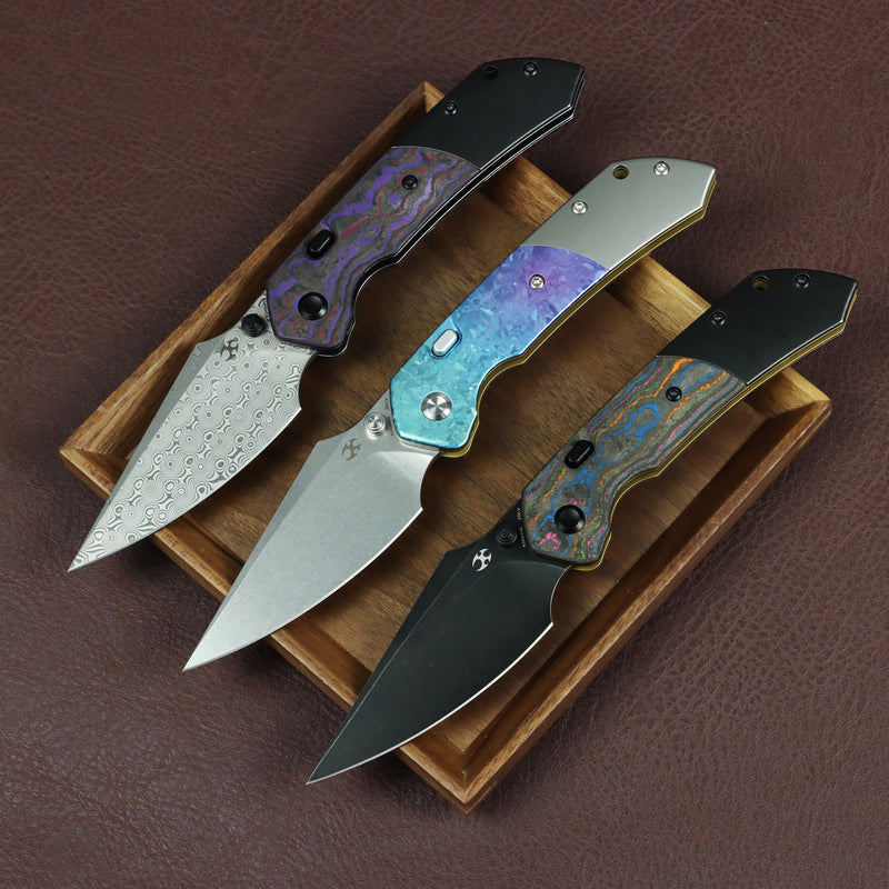 KANSEPT | Fenrir Top Liner Lock | Crystallized Titanium & Stonewash Ti | 3.4" Stonewashed CPM 20CV | Sparrow Knife Design | K1034H2