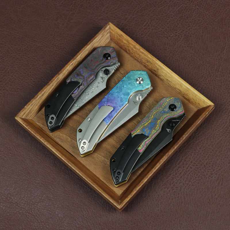 KANSEPT | Fenrir Top Liner Lock | 80S Camo Carbon Fiber & Titanium | 3.4" Blackwash CPM 20CV | Sparrow Knife Design | K1034H1