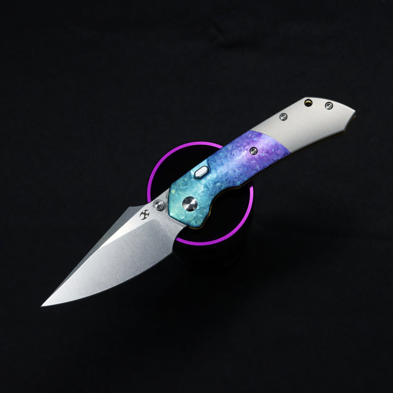 KANSEPT | Fenrir Top Liner Lock | Crystallized Titanium & Stonewash Ti | 3.4" Stonewashed CPM 20CV | Sparrow Knife Design | K1034H2