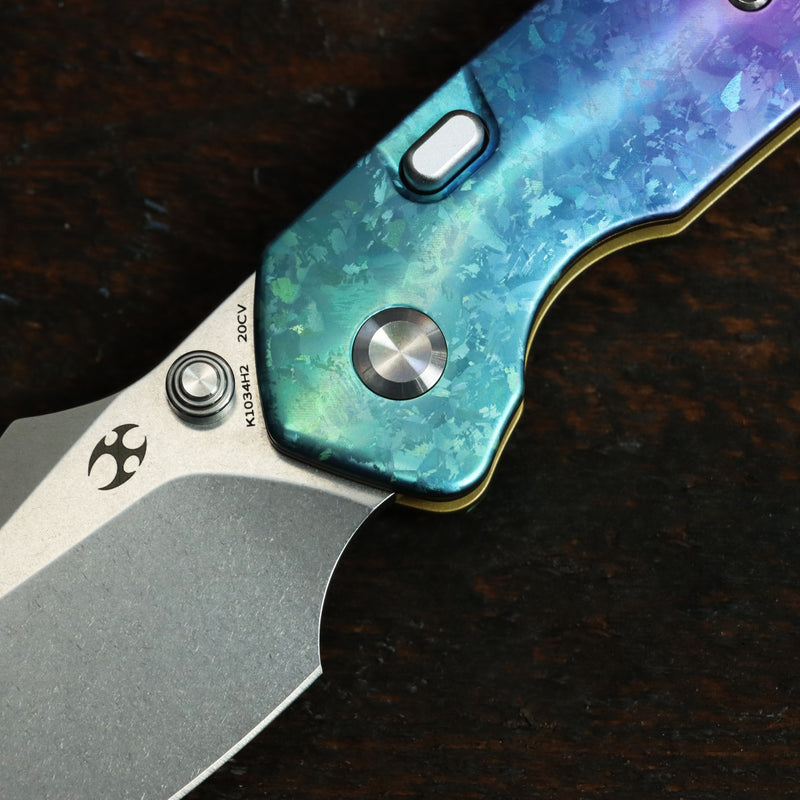 KANSEPT | Fenrir Top Liner Lock | Crystallized Titanium & Stonewash Ti | 3.4" Stonewashed CPM 20CV | Sparrow Knife Design | K1034H2