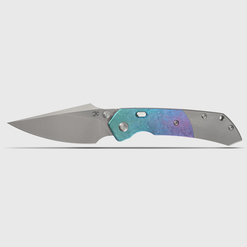 KANSEPT | Fenrir Top Liner Lock | Crystallized Titanium & Stonewash Ti | 3.4" Stonewashed CPM 20CV | Sparrow Knife Design | K1034H2