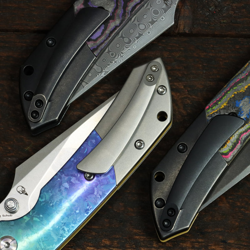 KANSEPT | Fenrir Top Liner Lock | Crystallized Titanium & Stonewash Ti | 3.4" Stonewashed CPM 20CV | Sparrow Knife Design | K1034H2