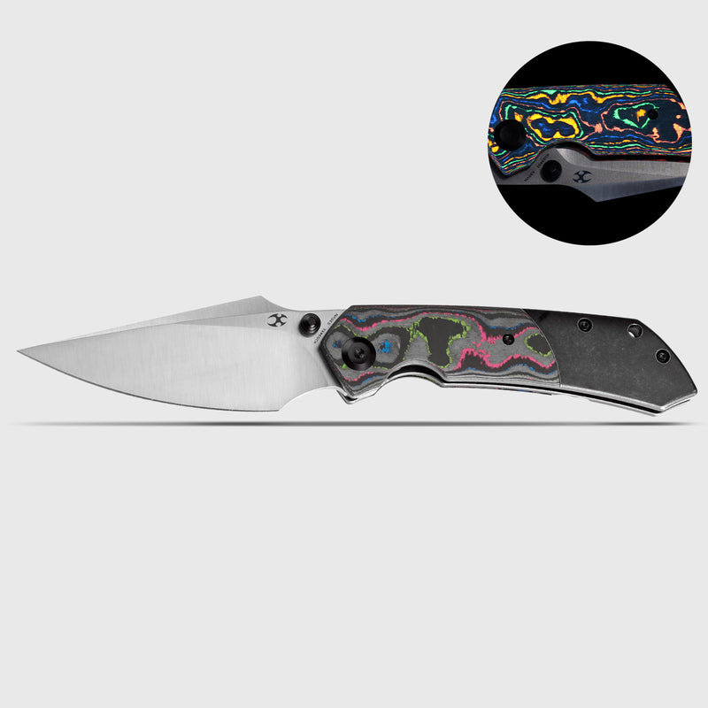 KANSEPT Fenrir Front Flipper/Thumb Stud Knife Blackwash Titanium and 80S Carbon Fiber Handle (3.48''CPM-S35VN Blade) Greg Schob Design -K1034S1