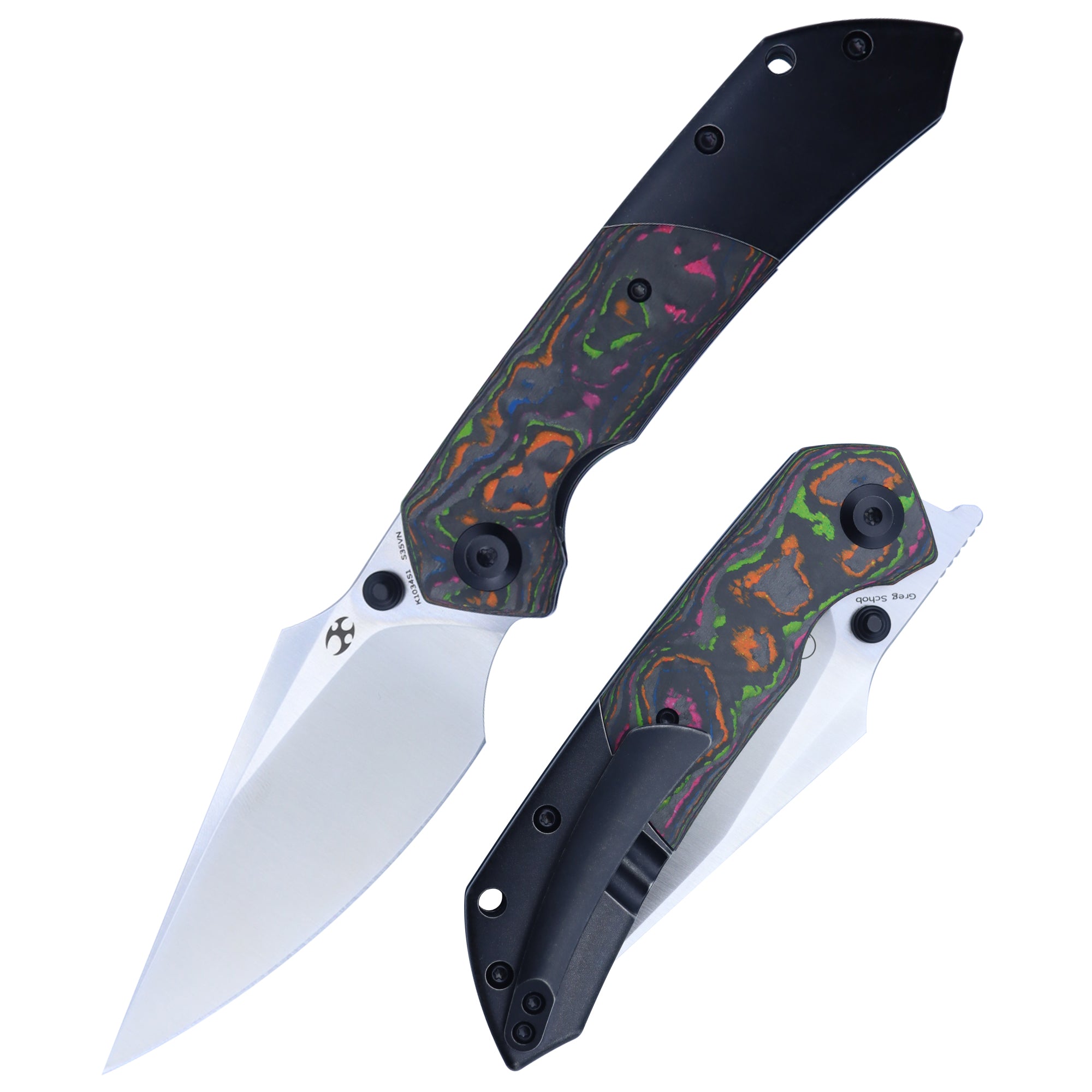ケンジ KANSEPT Fenrir Front Flipper/Thumb Stud Knife Blackwash Titanium