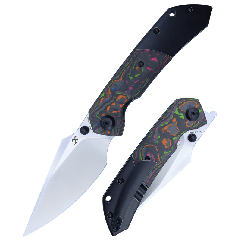 KANSEPT Fenrir Front Flipper/Thumb Stud Knife Blackwash Titanium and 80S Carbon Fiber Handle (3.48''CPM-S35VN Blade) Greg Schob Design -K1034S1