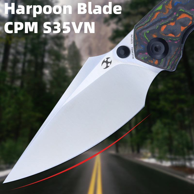 KANSEPT Fenrir Front Flipper/Thumb Stud Knife Blackwash Titanium and 80S Carbon Fiber Handle (3.48''CPM-S35VN Blade) Greg Schob Design -K1034S1
