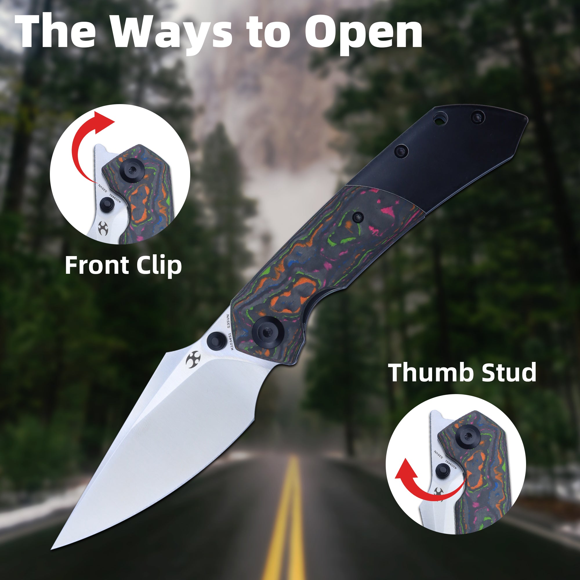 KANSEPT Fenrir Front Flipper/Thumb Stud Knife Blackwash Titanium