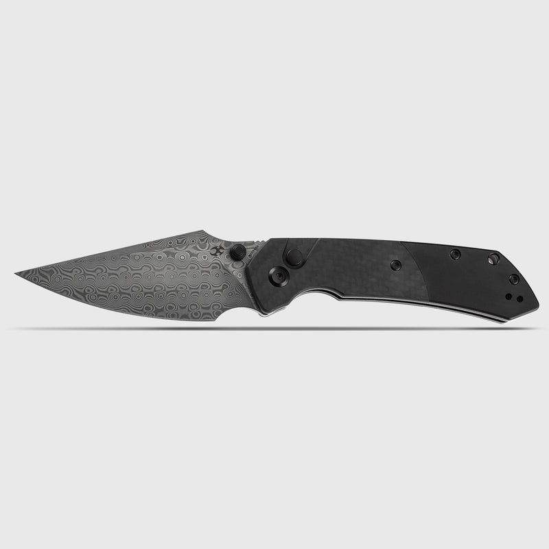 Kansept Fenrir|Thumb Stubs|Twill Carbon Fiber & Aluminium|3.45" Damascus Blade|Sparrow Knife Design|K1034S6