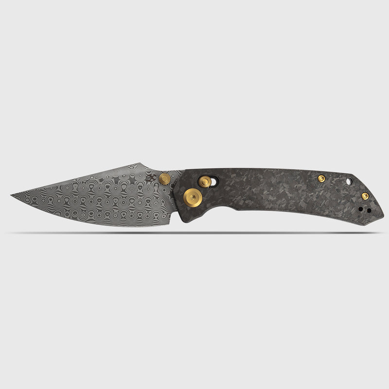 KANSEPT Fenrir Crossbar Lock Knife Shred Carbon Fiber Handle (3.48'' Damascus Blade) Greg Schob Design - K1034V1