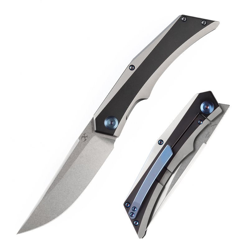 Kansept Knife Naska K1035A2 Stonewashed CPM-S35VN Blade Black Anodized and Plain Titanium Handle with APK Designs