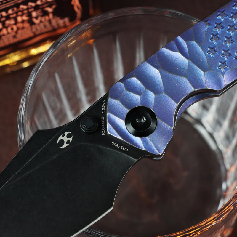 [Preorder-Ship by June 25th] Kansept Exclusive Fenrir  | Frame Lock | Purple Anodized Titanium with CNC-machined American Flag Pattern | 3.48'' CPM S35VN Blade | Sparrow Knife Design | K1034C6