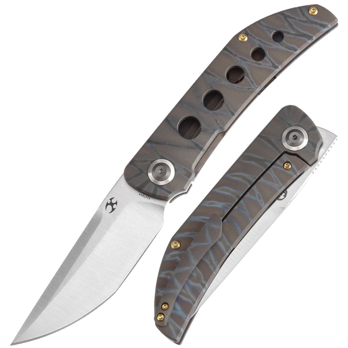 Estimated Released in August Tarkin Frame lock Knife Tiger Stripe Flamed Titanium Handle (3.36'' 20CV Blade) Matthew Christensen Design - K1078A4