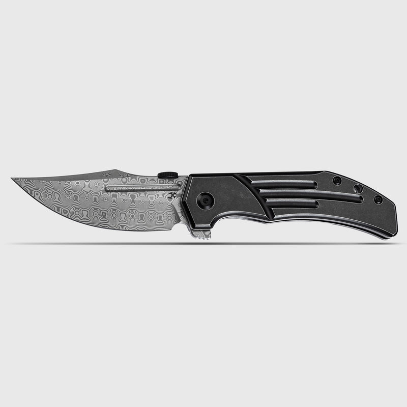 KANSEPT Orion Limited-version KANSEPT Orion Flipper Blackwash Titanium Handle (3.07''Damascus Blade) JB Stout Design -K1089A3