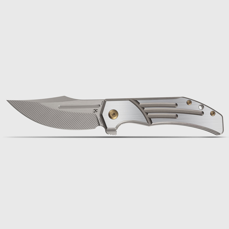 KANSEPT Orion Limited Version Flipper Bronze Anodized and Machine Satin Titanium Handle (3.07" Machine Satin CPM S35VN with CNC Milling Blade) JB Stout Design-K1089B3