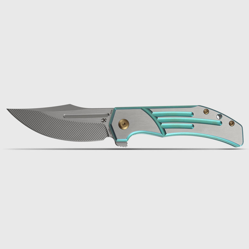 KANSEPT Orion Limited Version Flipper Green Anodized and Machine Satin Titanium Handle (3.07" Machine Satin CPM S35VN with CNC Milling Blade) JB Stout Design-K1089B4