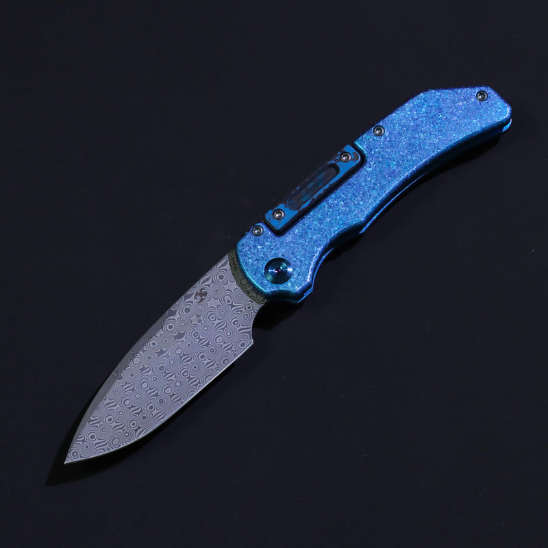KANSEPT | Hazard | Bali Lock | Crystallized Titanium & Artic Storm Fatcarbon Handle | 3.63" Damascus | Steven Dunnuck Designed | K1104H5