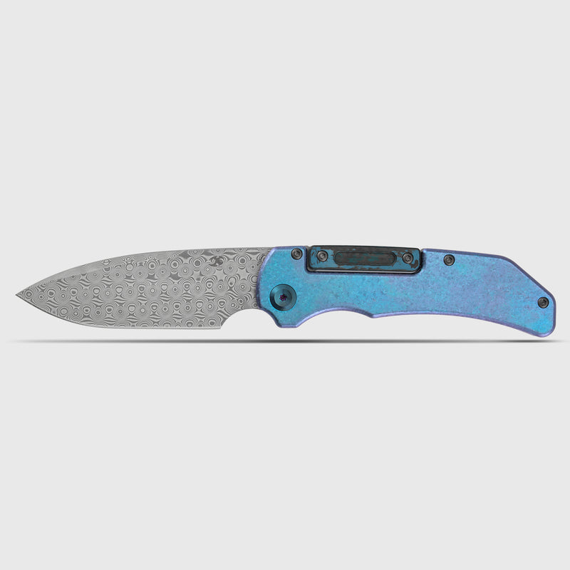Hazard | Bali Lock | Crystallized Titanium & Artic Storm Fatcarbon Handle | 3.63" Damascus | Steven Dunnuck Designed | K1104H5