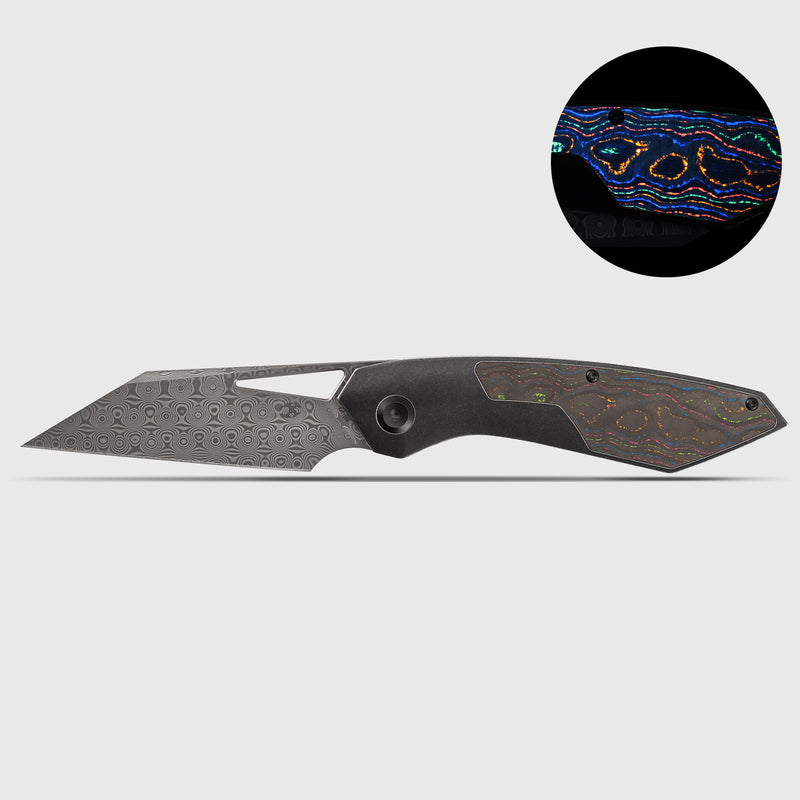 STRIP | Frame Lock | 80S Camo Carbon Fiber+Blackwash Titanium | 3.4" Damascus Blade | RON STEELE DESIGN | K1113A4