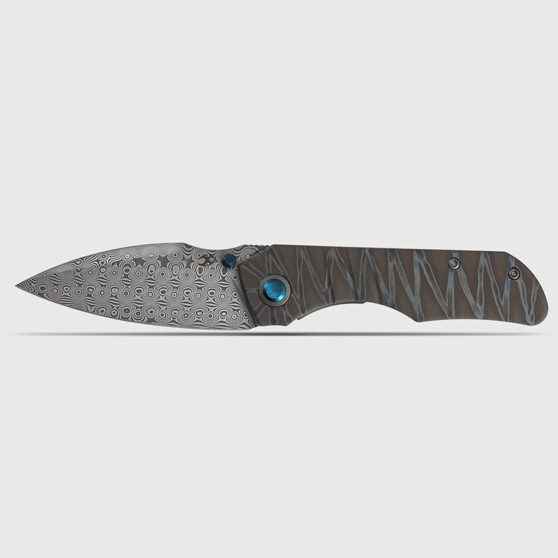 Mini Lanza | Frame Lock | Titanium with Tiger Strip Finish | 3.31" Damascus Blade | Brandon Corbin Designed | K1116A4