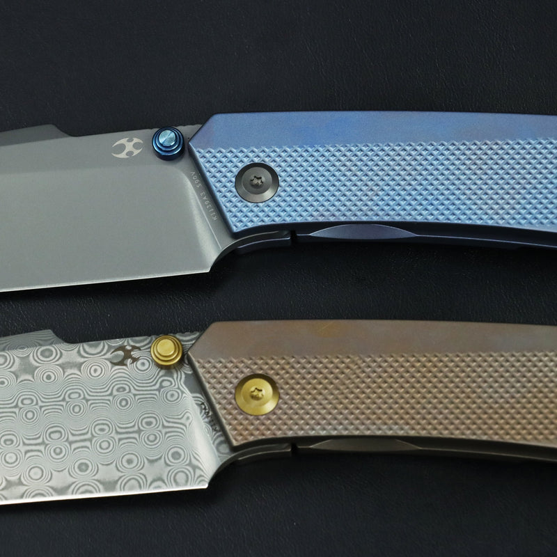 KANSEPT Contra | Thumb Stubs | Bronze Anodized Titanium with Diamond Pattern | 3.25" Damascus | Nathan Contra Design | K1139A4