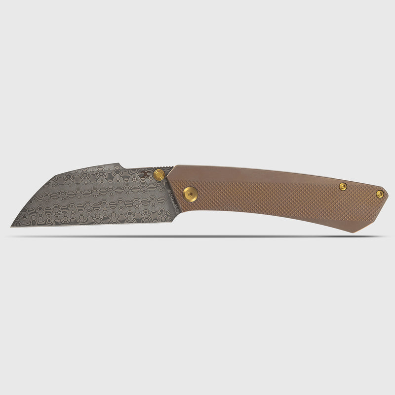 KANSEPT Contra | Thumb Stub | Bronze Anodized Titanium with Diamond Pattern | 3.25" Damascus | Nathan Contra Design | K1139A4