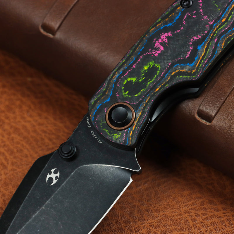 Kansept Falk | Thumb Stud | 80S Camo Carbon Fiber | 3.31" Elmax Blade | Cédric Destombes Designed | K1142A2