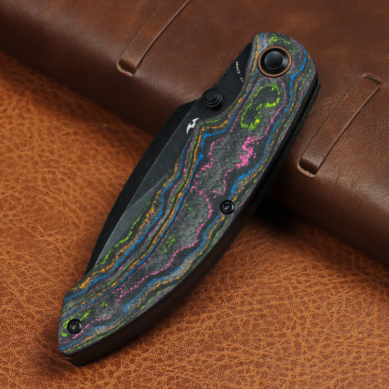 Kansept Falk | Thumb Stud | 80S Camo Carbon Fiber | 3.31" Elmax Blade | Cédric Destombes Designed | K1142A2