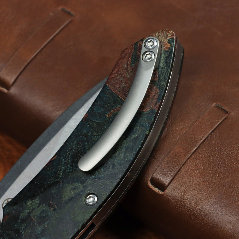 Kansept Falk | Limited Version | Thumb Stud | Green Rag Burl Canvas Micarta | 3.31" Elmax Blade | Cédric Destombes Designed | K1142A4