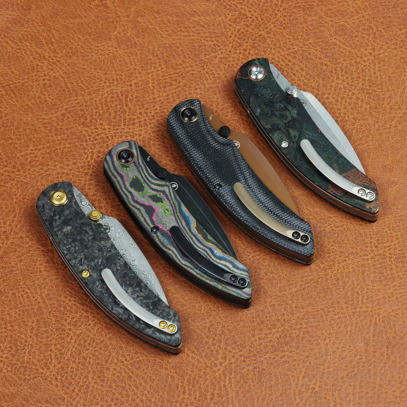 Kansept Falk | Thumb Stud | Shred Carbon Fiber | 3.31" Damascus Blade | Cédric Destombes Designed | K1142A1