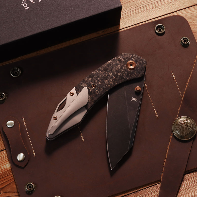 K9 | Bolster Liner Lock | Shred Carbon Fiber & Plain Titanium | 3.63" CPM S35VN | Keanison Knives Design | K1151A1