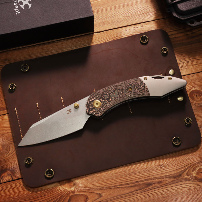 K9 | Bolster Liner Lock | Copper Carbon Fiber & Plain Titanium | 3.63" CPM S35VN | Keanison Knives Design | K1151A2