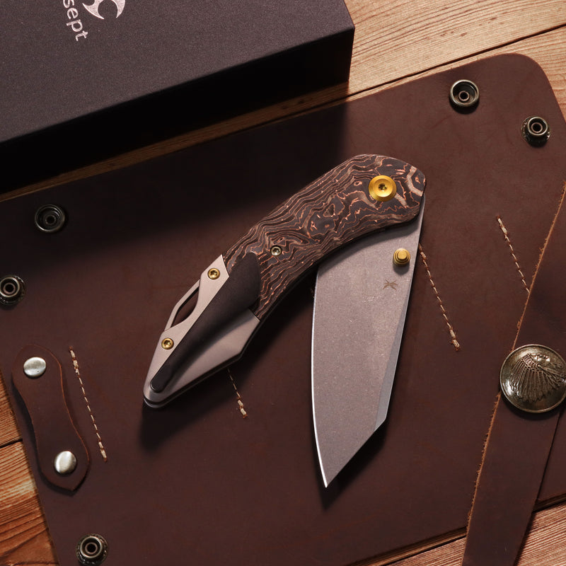 K9 | Bolster Liner Lock | Copper Carbon Fiber & Plain Titanium | 3.63" CPM S35VN | Keanison Knives Design | K1151A2