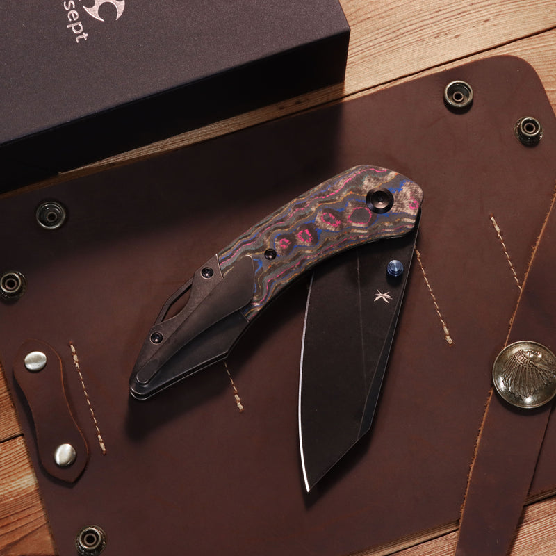 K9 | Bolster Liner Lock | 80S Camo Carbon & Balckwash Titanium | 3.63" CPM S35VN | Keanison Knives Design | K1151A3