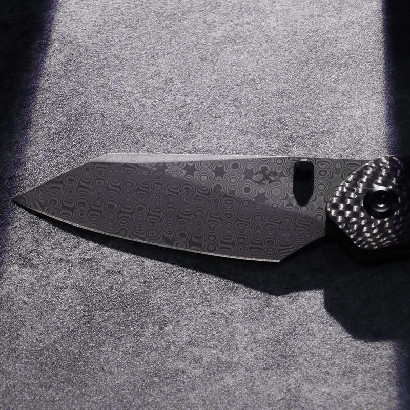 K9 | Bolster Liner Lock | Twill Carbon Fiber/G10 Laminate & Balckwash Titanium | 3.63" Damascus | Keanison Knives Design | K1151A4