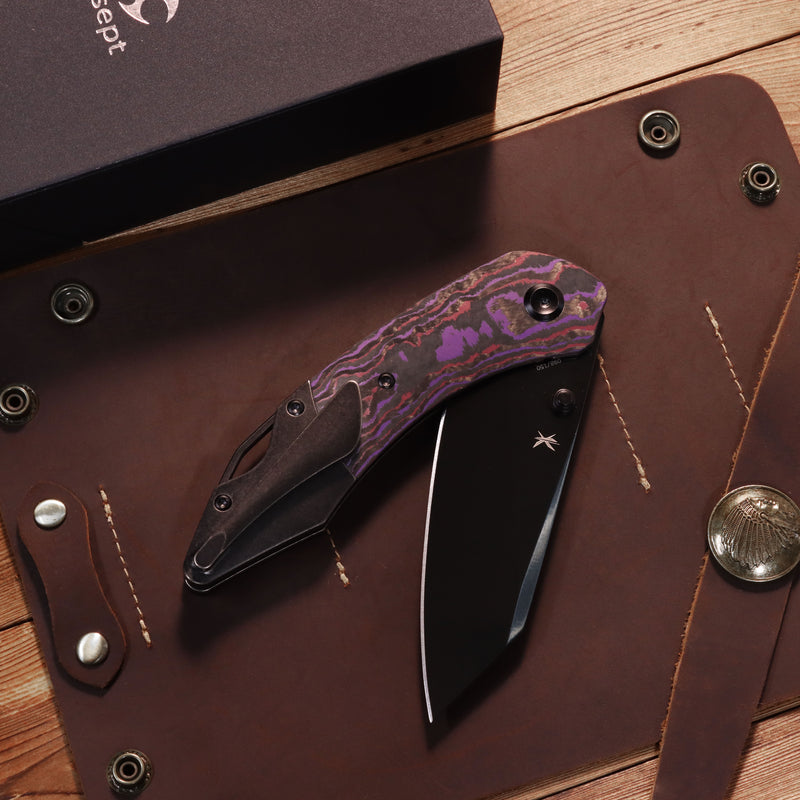 Exclusive | K9 | Bolster Liner Lock | Purple Haze Fatcarbon & Balckwash Titanium | 3.63" Black Mirror DLC CPM S35VN| Keanison Knives Design | K1151A5