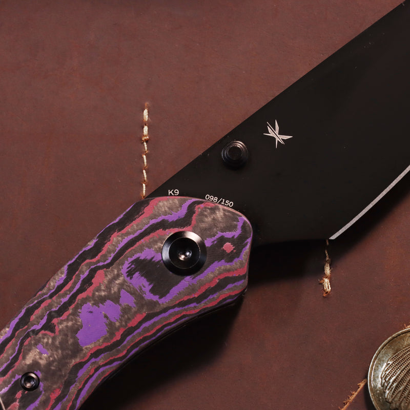 Exclusive | K9 | Bolster Liner Lock | Purple Haze Fatcarbon & Balckwash Titanium | 3.63" Black Mirror DLC CPM S35VN| Keanison Knives Design | K1151A5