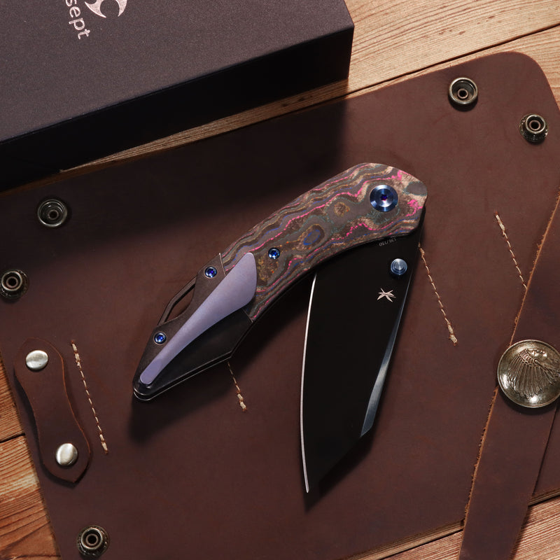 Exclusive | K9 | Bolster Liner Lock | 80S Camo Carbon & Balckwash Titanium | 3.63" Black Mirror DLC CPM S35VN | Keanison Knives Design | K1151A6