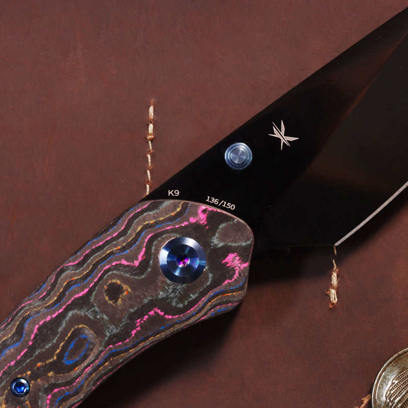 Exclusive | K9 | Bolster Liner Lock | 80S Camo Carbon & Balckwash Titanium | 3.63" Black Mirror DLC CPM S35VN | Keanison Knives Design | K1151A6