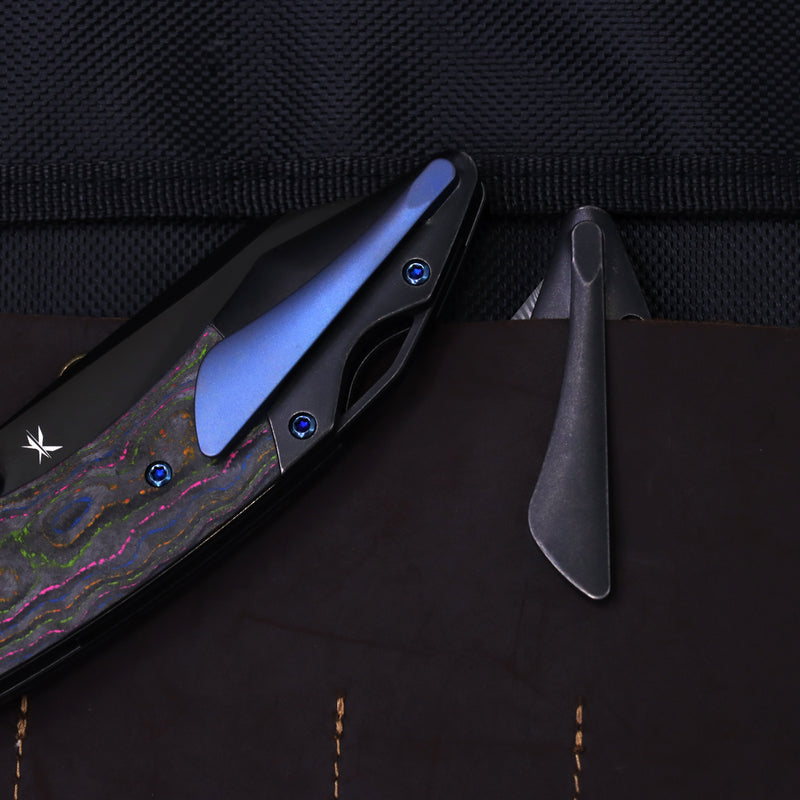 Exclusive | K9 | Bolster Liner Lock | 80S Camo Carbon & Balckwash Titanium | 3.63" Black Mirror DLC CPM S35VN | Keanison Knives Design | K1151A6