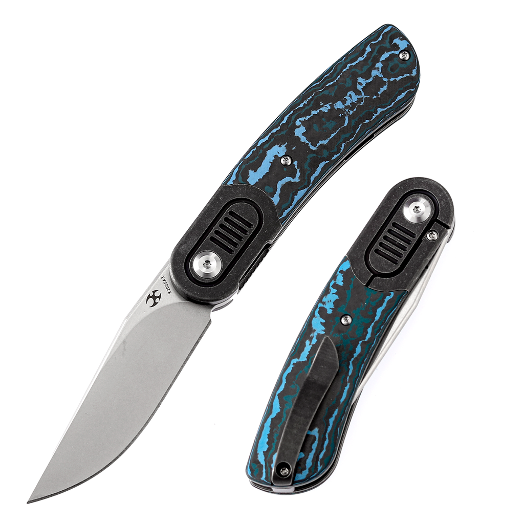 Reverie Front Flipper Knife Arctic Storm Carbon Fiber+ Titanium Bolster Handle Justin Lundquist Design K2025A3