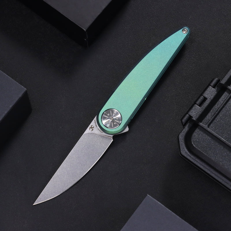 Symétrix | Frame Lock | Green Anodized Titanium | 2.85" CPM S35VN | Alain André Design | K2141A2