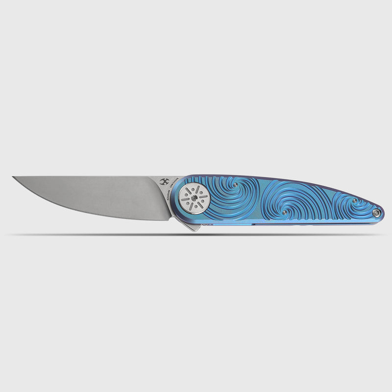 Symétrix | Frame Lock | Blue-Purple Anodized Titanium with Swirl Pattern | 2.85" CPM S35VN | Alain André Design | K2141A4